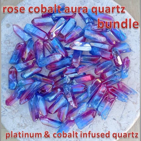 BUNDLE rose-cobalt AURA QUARTZ crystal stone rock PLATINUM cobalt - Picture 1 of 3